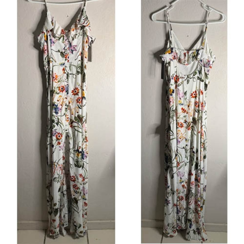Lulus NWT Ivory Floral Maxi Dress S Ruffle Strap Button Front
